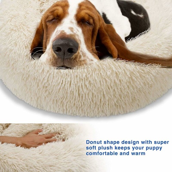 Rund Hundekurv Katteputer Donutkurv, Hundekurv Katteseng Ekstra Myk Komfortabel og Søt, Puter for Mellomstore Katter og Små Hunder, 70cm, B