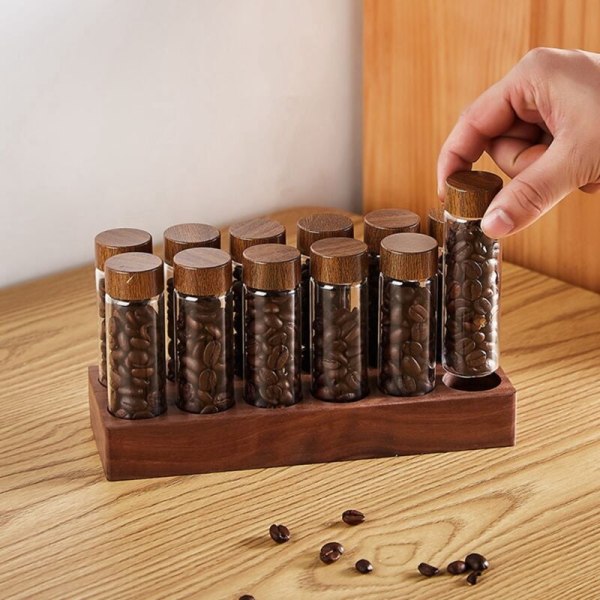 Glasbeholder til opbevaring af kaffebønner, udstillingsstativ, valnød, kaffebønner, te, rør, flaske, tilbehør til kaffe, værktøj, kaffesæt