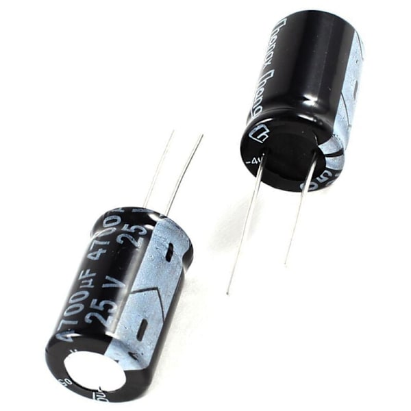 2 stk. 4700uF 25V 105C Sorte Elektrolytkondensator med dimensioner på 26x16mm