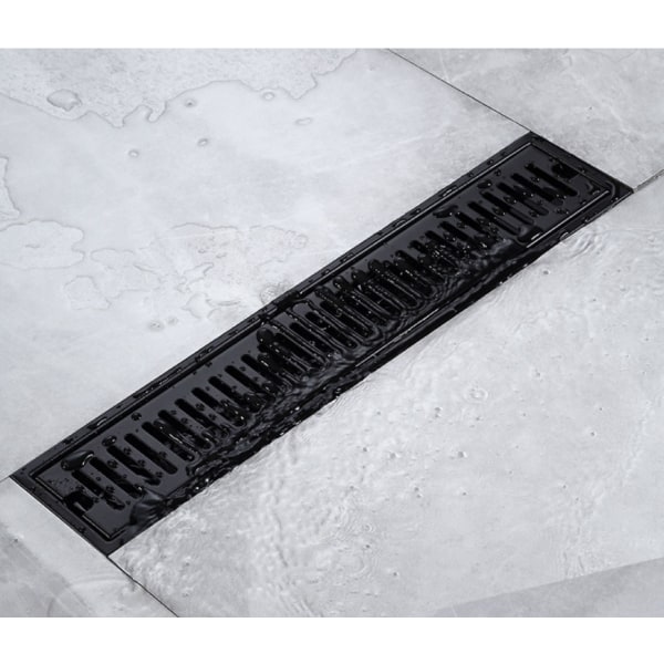 Tilbehør til kjøkkenvask Svart rektangulært gulvavløp 304 Rustfritt stål Langt gulvavløp med senteravløpshull (20 cm lang)
