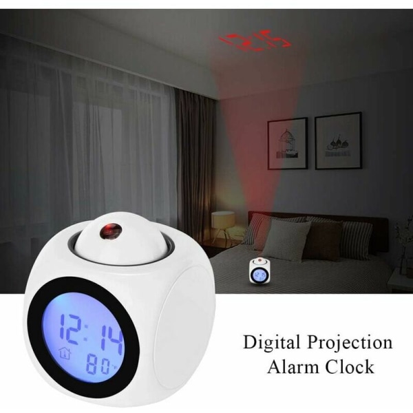 Digital Projektionsklocka Tyst LED Väckarklocka 12/24h Takprojektionsväckarklocka Röststyrning Tid Temperaturvisning Snooze-larm Digital Al