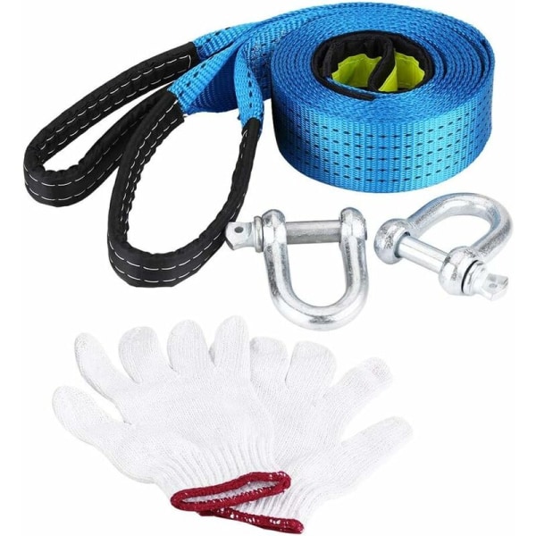 Tow Rope, Recovery Towing Strap, Qiilu Towing Strap, Towing Cable with 1 Pair of Gloves Max Towing Rope 8 Tons (5m)