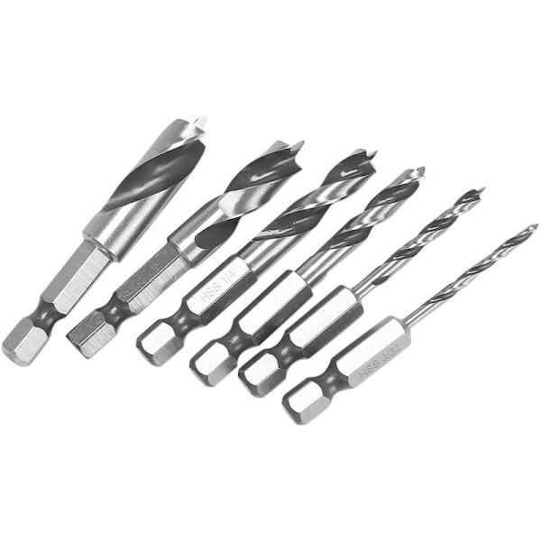 6 st HSS SAE-serie spetsiga korta borr för trä med 1/4 tums sexkantsfäste byte 3/32 1/8 3/16 1/4 5/16 3/8