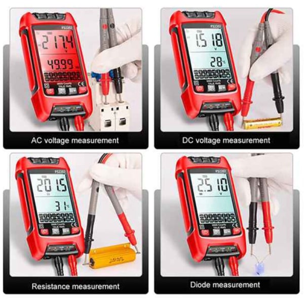 FS2202 Automatisk multimeter med 9999 mätningar TRMS AC DC Voltmeter Amp NCV Resistans Kapacitans Transistor Tester Röd