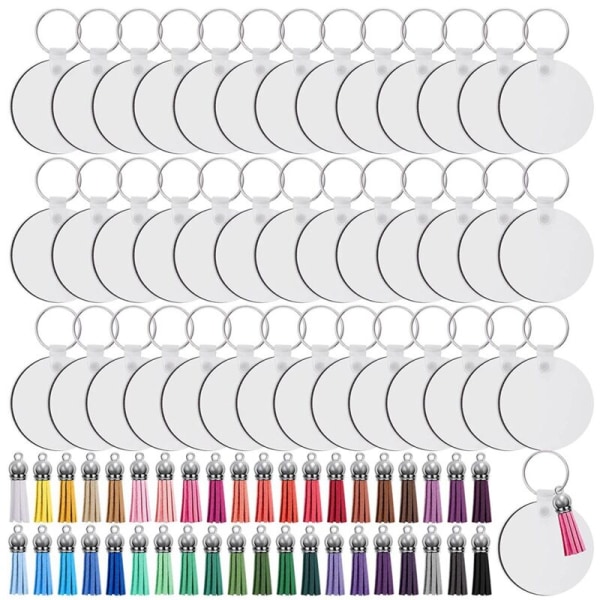 160 Pieces Sublimation Series Keychain Blanks Set Sublimation Keychain Blanks Heat Transfer Keychain Tassels MDF White-Round