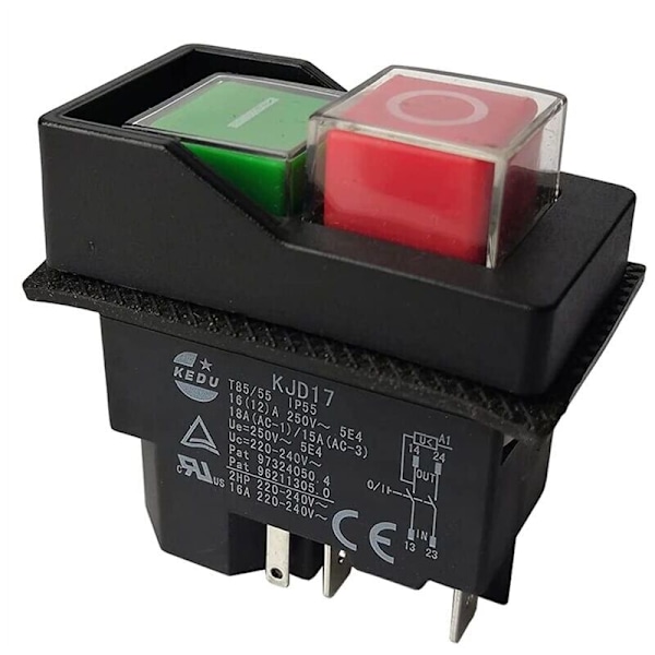 Elektromagnetiska brytare Tryckknappsbrytare för trädgårdsredskap KJD17 220V 5-stift -terminaler..