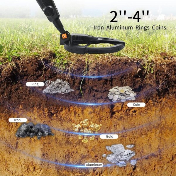 Metalldetektor for barn, justerbar deteksjonsdybde, lett metalldetektor med LCD-skjerm og vanntett søkespole for barn og voksne