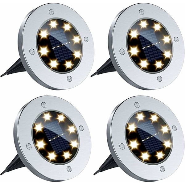 4-pack 12 LED Vattentäta Solcellsmarklampor Utomhus Landskap Gräsmatta Patio Stigen Däcklampor (Varmvit)