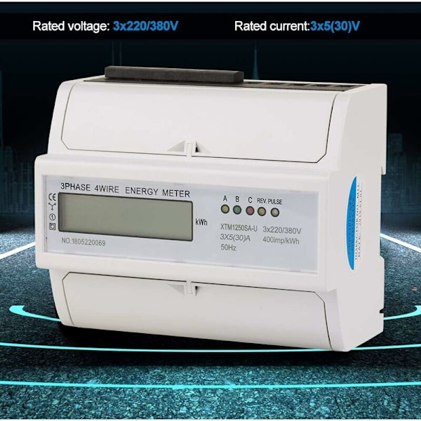 3 x 220V/380V KWh Elektrisk mätare Rail Digital Energimätare LCD Trefas 4 Ledningar 7P Elektronisk(30(100) A)，1st
