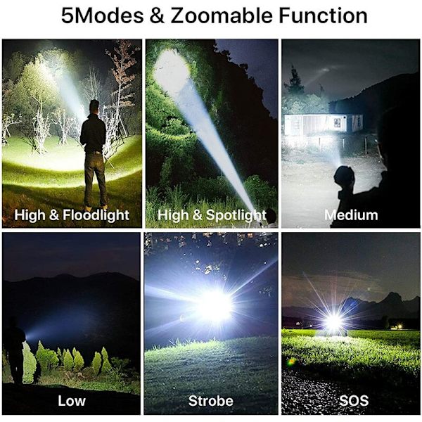 Sponsrad Annons - Laddningsbar LED-ficklampa, 10000 Lumen Super Ljus Ficklampor Hög Lumen Taktiska Ficklampor med 26.