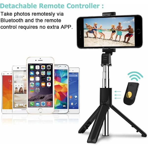 Bluetooth Selfie Stick, 3 i 1 Selfie Stick Stativ Udvidbar Bluetooth Selfie Stick Teleskopisk Justerbar Monopod med Aftagelig Fjernbetjening &