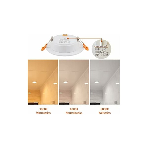 230V 5W Extra Flat LED Inbyggd Spotlight Set om 6, Inbyggd Taklampa, 3000/4000/6000K LED Spotlight, IP54 Takspotlight för Badrum