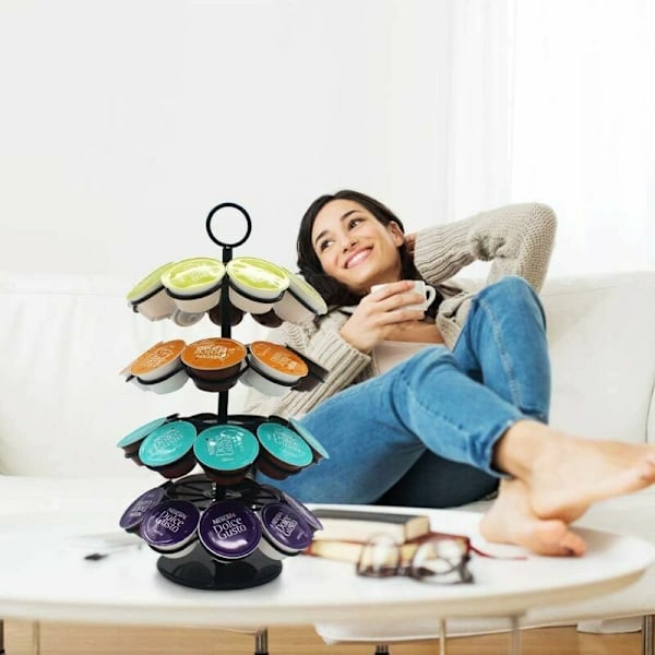 Kaffe Kapselholder Kapsel Dispenser Roterende Display Stativ til 36 Kapsler, Dolce Gusto Pod Holder Opbevaringsstativer, 360 Grader Roterbar, Sort, O