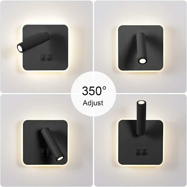8W Moderne LED Vægskinne Væglæseskinne med 350° Drejelig Switch 3W LED Vægspolight Indendørs Vægslampe til Soveværelse Sengenatbord Stue Studieværelse