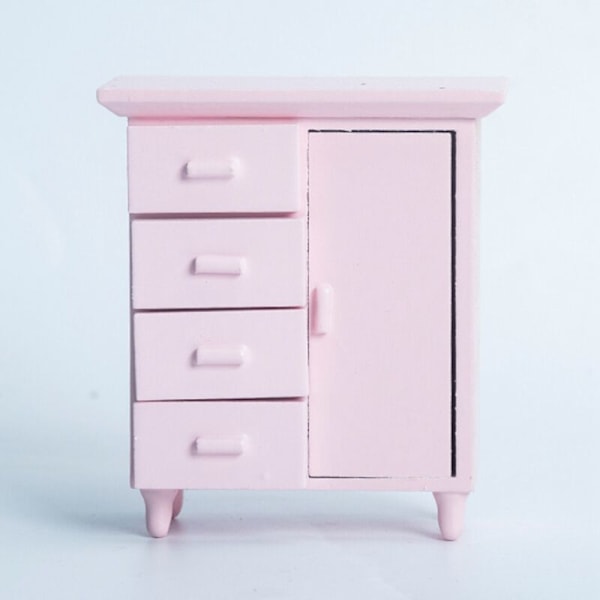 1/12 Nukkekodin Miniatyyri Valkoinen 1 Ovi 4 Lokeroa Vaatekaappi Leikki Nukkekodin Kalusteet Käsintehty Deko Mini Kaappi Vaaleanpunainen