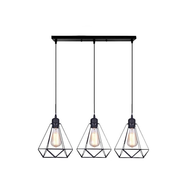 Vintage Industrielle Pendellampe 3 Lampen Kronleuchter Metall und Holz Lampenschirm Ø200mm E27 Deckenleuchte mit Retro Holz für Wohnzimmer Küche Schlafzimmer