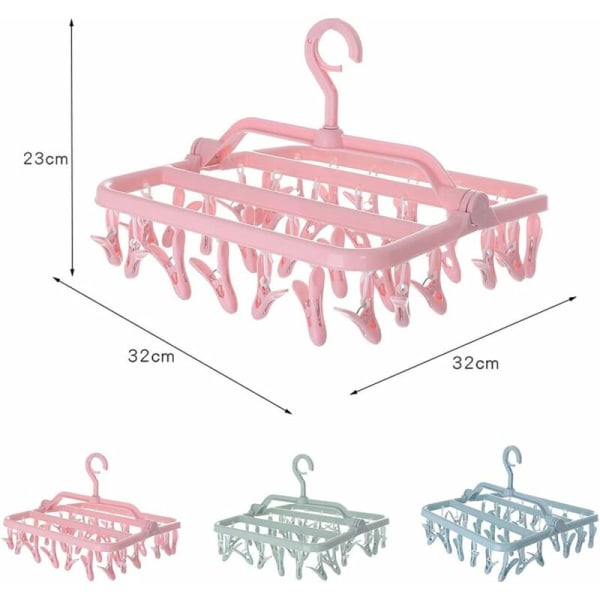 Sokkestativ, Tøystativ med 32 klips, Hengende sammenleggbart tøystativ, Innendørs og utendørs tøystativ, for sokker, undertøy og småting