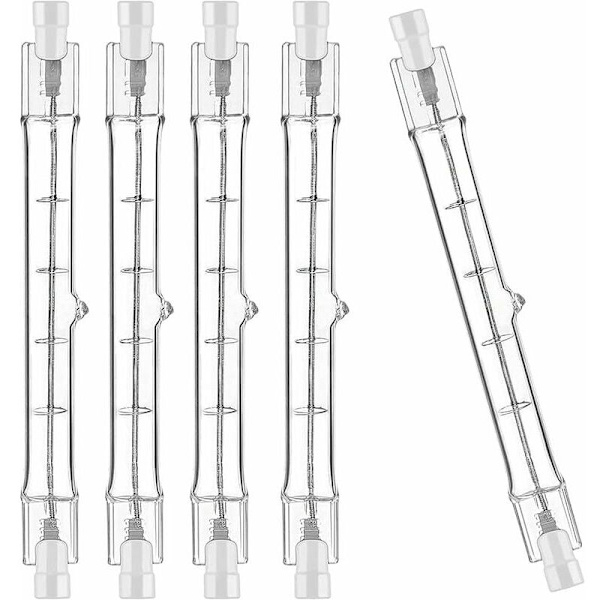 Sett med 5 R7S halogenpære 118mm 200W 230V, R7S halogenstang 118mm, R7S halogenpære dimbar halogenstanglampe for bygningslyskaster, arbeidslandskap