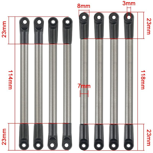8 st Serie Metall Koppling Stång Dragstång 275MM Hjulbas för 1/10 RC Bil på Axial SCX10 90027 D90 D110 CC01