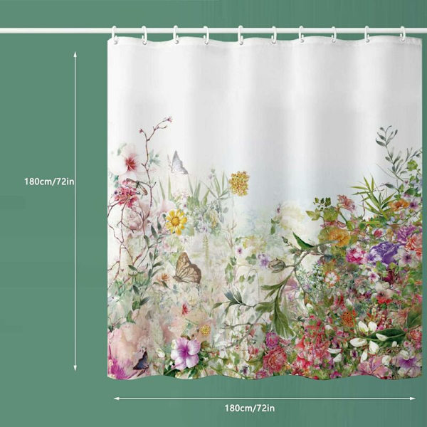 Bruseforhæng, Stof Bruseforhæng, Farverigt Blomstret Bruseforhæng - 72 B x 72 L med 12 Kroge til Hjemmet, Hoteller, Bruseforhæng til Badeværelse, Ba