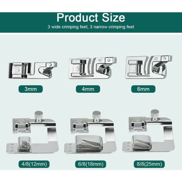 6 stycken pressarfot symaskin syfot 4/8 6/8 8/8in rullad fåll pressarfot 3/4/6mm fot