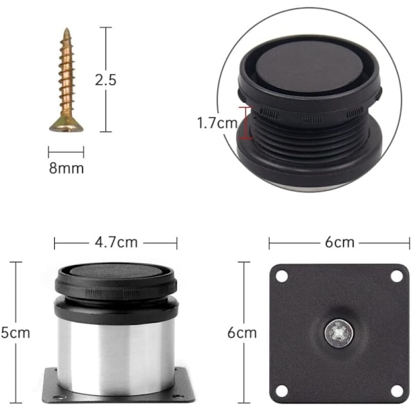Set med 4 Justerbara Höjd Stål Möbelben för Soffa Bord Skåp - 5cm
