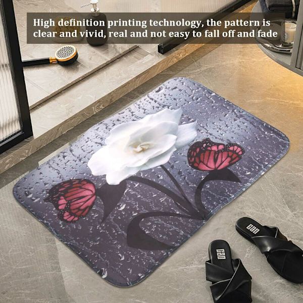 3D Butterfly Blomst Vandafvisende Stof Bruseforhæng Badeværelsesgardiner Sæt Blomst Landskab Antislip Måtte Toiletlåg Dæksel