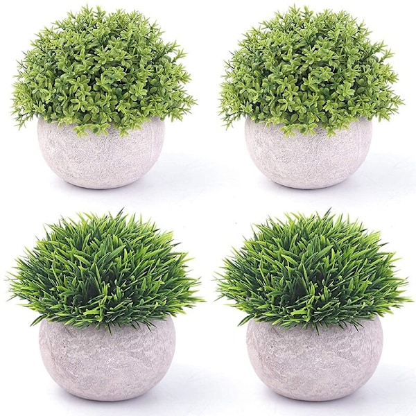 4 stk. kunstige plastikplanter i potte, falske topiary buske falske planter, små falske, til badeværelse