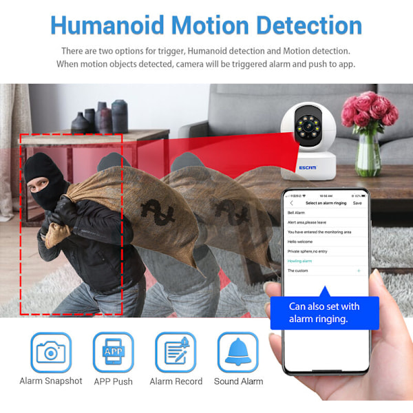 Overvågningskameraer 3MP WiFi 2.4 GHz PTZ IP Kamera Nattesyn To-vejs Stemme Humanode Detection Bevægelsessporing Lydalarm Cloud Storage