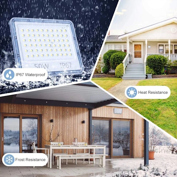 50W LED-Utomhusbelysning, 5000LM Utomhus Säkerhetsbelysning, IP67 Vattentät Utomhus LED-Spotlight Kallt Vit 6500K för Patio, Trädgård, Garage, Terr