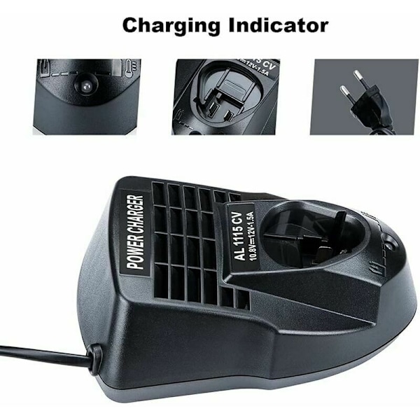 AL1115CV 10,8V 12V 1,5A Litium-jon Batteriladdare för Bosch Li-jon Borr/Skruvdragare, kompatibel med BAT411 BAT412A, med LED-indikator.