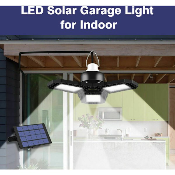 Solcelle-LED-garasje-lys for innendørs bruk, 120 LED-lamper, bøyelig LED med IP65 vanntett solcellepanel, automatisk lys, oppladbart LED-taklampe, hengende sikkerhetslys