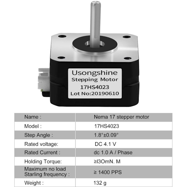 3D-skrivar Bipolar Nema 17 Steppermotor Extruder 4.1V 1A 13(18.4Oz.In) 4-trådig med 1M Kabel