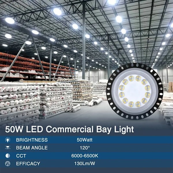 50W til 500W UFO 6000K LED Rundt Industrielt Flomlys - 50W