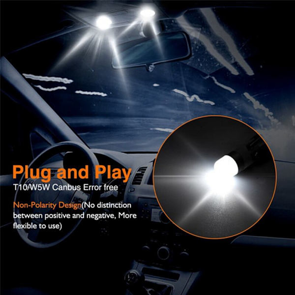 16 x T10 Fel-fri Canbus 3030 SMD LED-bilparkeringsljuslampor Vit 6000K