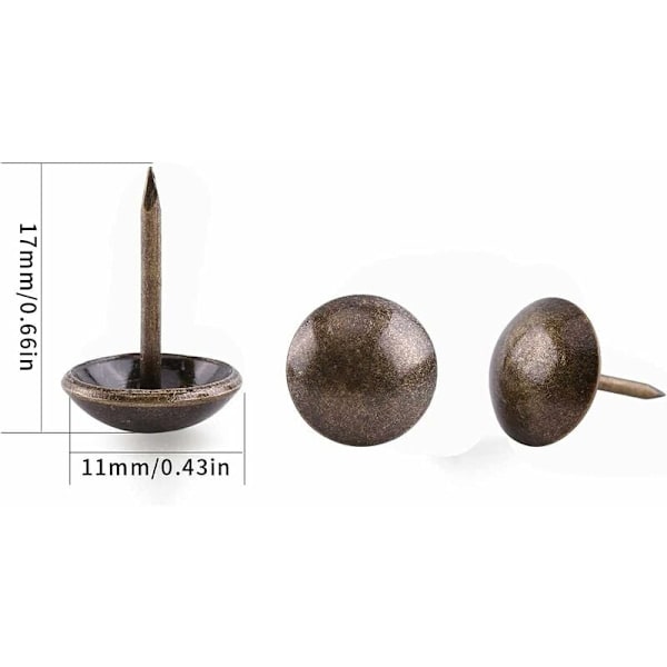 500 stk. møbelsøms, kraftige 17x11 mm bronze dekorative møbelsøms retro søm DIY møbelsøms til møbler sofaer lænestole senge