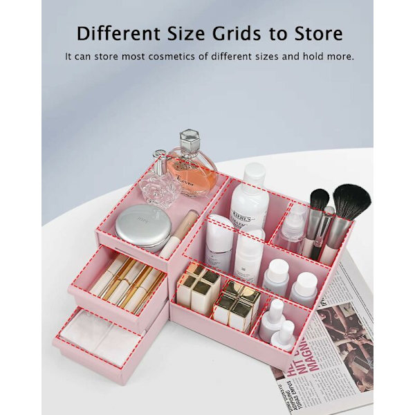 Skrivebords Kosmetik Opbevaringsboks med Skuffer, Makeup Organiser Skuffer Afdeling Desk Organiser Makeup Organiser til Soveværelse Badeværelse Kontor-DENUOTO