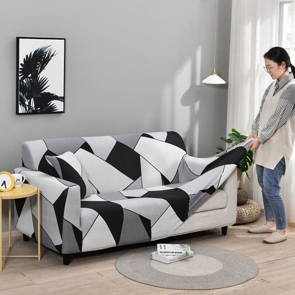 Svart og hvitt sofaovertrekk for polyester elastiske sofaovertrekk Sofa stolbeskytter (S)