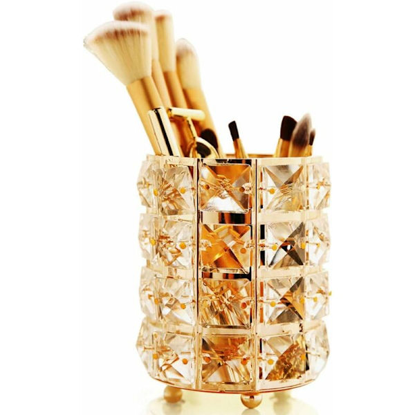 Krystal Makeup Pensel Organizer Spand Storage Holder Øjenbrynsblyant Pen Kop Værktøjer Beholder (Guld) -