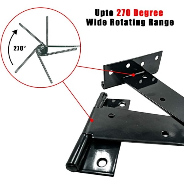 Heavy Duty T Hinge, Barn Hinge, Fence Hinge, Rust Proof Forged Door Hinge, Alle Størrelser, Svart (6 stk, 4 tommer)