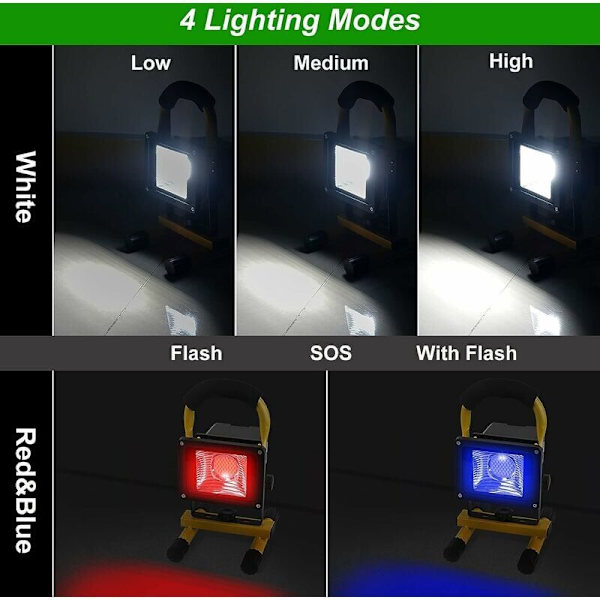 Laddningsbar LED-belysning 30W 2500LM Byggarbetsplatsbelysning 6000mAh Trådlös LED-lampa Utomhus LED-belysning Batteridriven LED-belysning