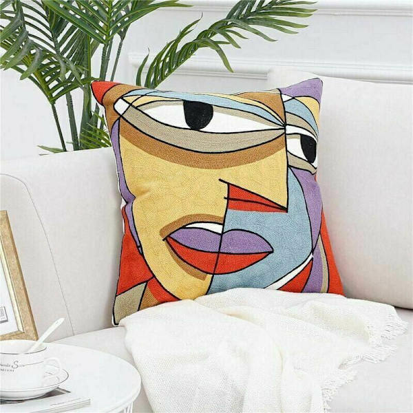 Set med 4 Picasso Kuddfodral 45x45 cm Bomullslinne Broderade Kuddfodral Soffa Dekoration Skandinavisk Vardagsrum Sovrum Säng Kontor Fåtölj
