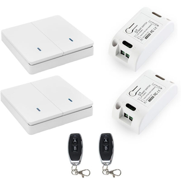 Smart Lyskontakt RF 433MHz Belysningsstyring Smart Kontakt AC 90-250V 10A Modul (2W & 2C & 2 Fjernbetjening)