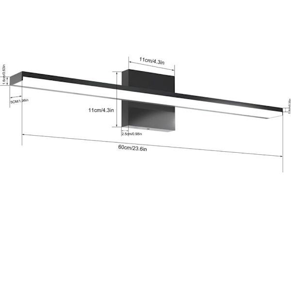 60cm LED Baderom Speil Lys 12W 1200LM Kald Hvit 6000K, Ingen Blink Bad Speil Lys IP44 230V Vegglampe Speil Lys