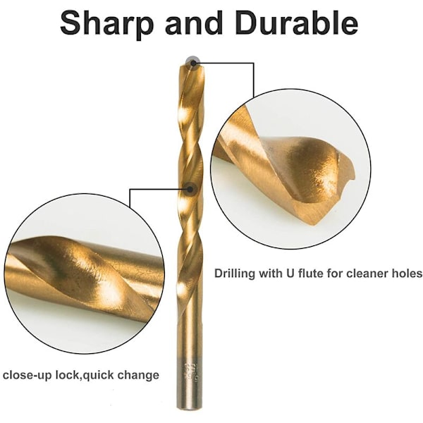 230 Titanium Metallborr för Stål, Trä, Plast, Koppar, Aluminiumlegering med Förvaringsväska, 3/64 Tum-1/2 Tum