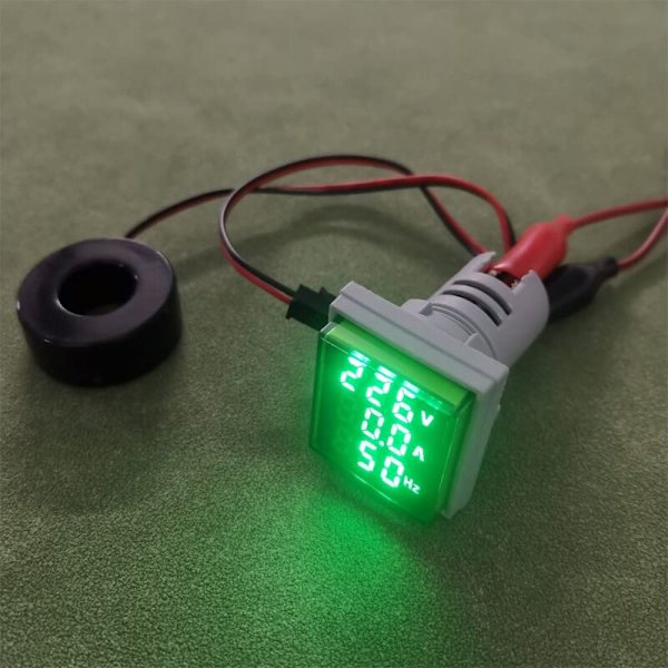 22mm AC Ström- och Spänningstestare, AC 50-500V/0-100A/0-99Hz Voltmeter Amperemeter Frekvensmätare med 3-siffrig LED-display Multifunktionell Multimeterpanel (