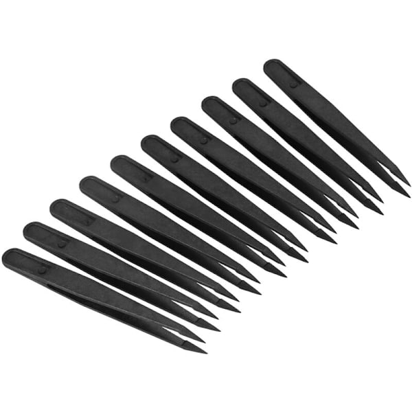 10 st svarta plastspetsiga antistatiska pincetter 12 cm långa
