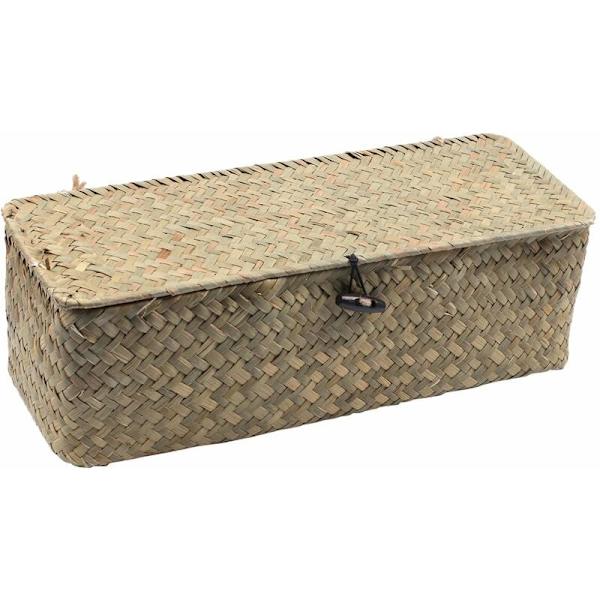 3 osainen säilytyskori kannella Vintage säilytyskotelo Pöytä Olki Teesarja Käsityönä Rattan Meikkilaatikko (Ensisijainen väri)