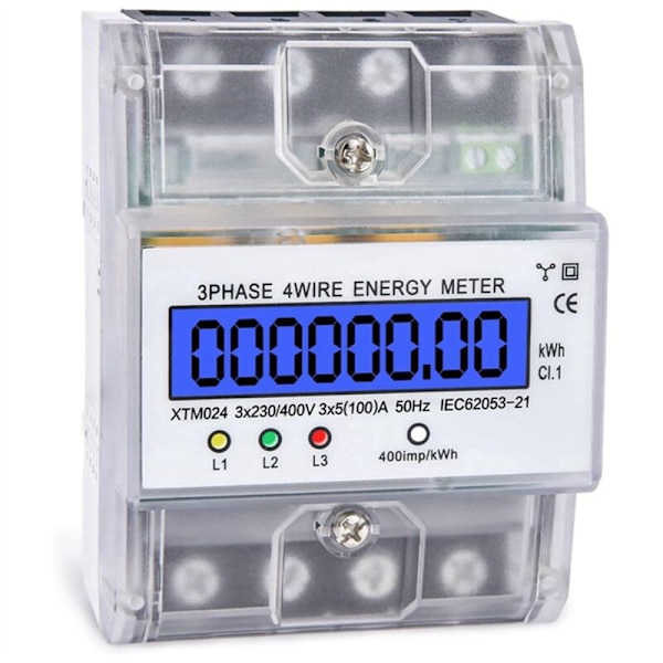 DTM024 Trefas Energimätare, LCD Digital Display, Energi, Elektrisk Kilowattimme, 220/380V, 5-100A