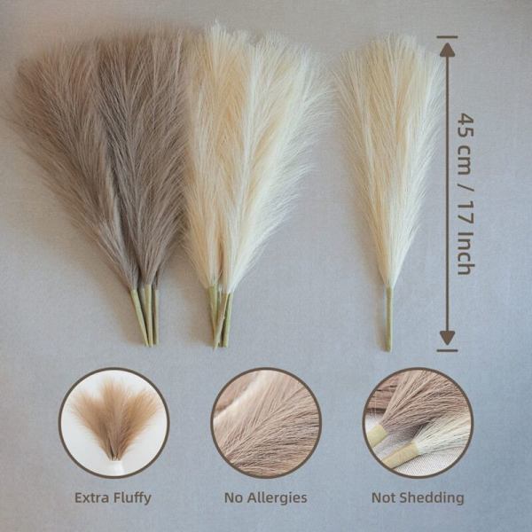 Teko Pampas Ruoho, 18 Tuumaa/45Cm Teko Pampas Ruoho Pörröinen 5 Varren Pompous Ruoho Kukka-Asettelu (Musta)